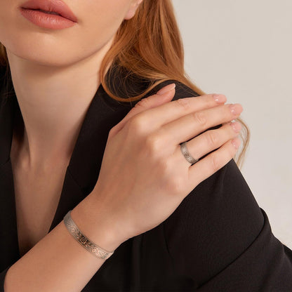 BioMag Copper Bracelet & Ring for Women, 99.99% Pure Copper Magnetic Bracelet Lymphatic Drainage Rings with 3500 Gauss Magnets, Adjustable & Flower Pattern