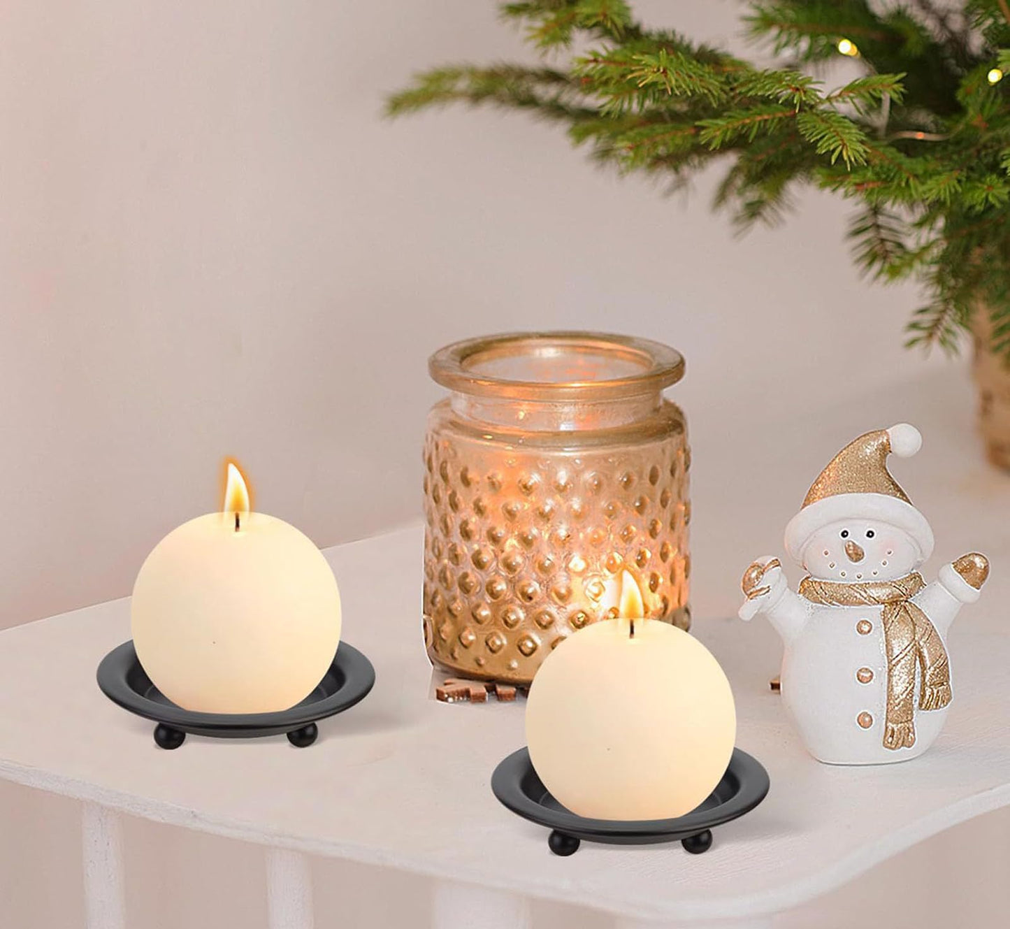 2 Pack Black Decorative Iron Plate Candle Holder 4.33'' Candle Stand Metal Saucer Style Decorative Iron Plate for Pillar/Scented/Flameless/Ball Candles Wax Candles, Incense Cones Spa Weddings (Black)