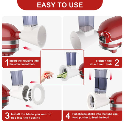 Upgraded Version - Cheese Grater Slicer Shredder Attachments for All KitchenAid Stand Mixers, Food Slicers Salad Maker Accessory Vegetable Chopper with 4 Blades Dishwasher Safe