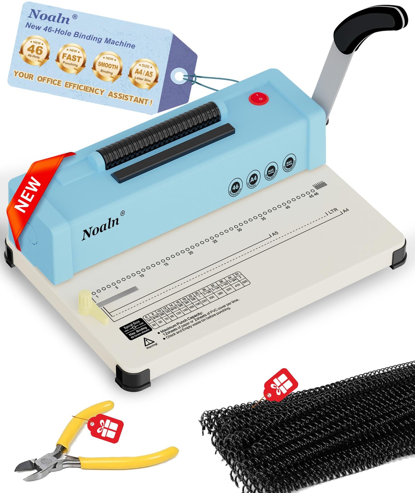 46-Hole Binding Machine Spiral Coil Binder Classic Blue,DIY Book Binder Kits with Electric Coil Inserter,100pcs Comb Binding Spines,for Letter Size/A4/A5 School Office Home