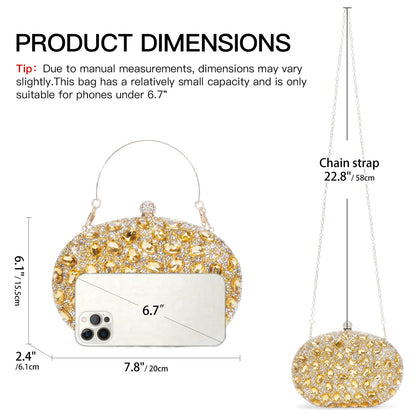RNIEGA Rhinestone Clutch Purses for Women Large Capacity Evening Bag with Detachable Chain for Wedding, Prom, Parties