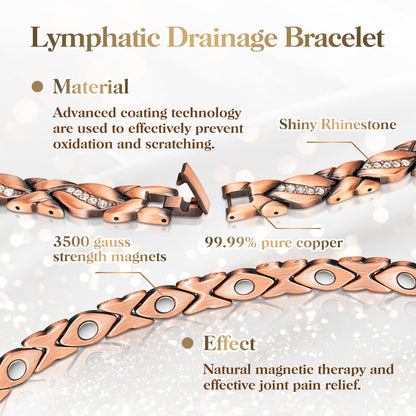 Copper Bracelets for Women, Magnetic Bracelets for Women & Heart-Shaped Lymphatic Drainage Ring with 3500 Gauss Magnet Classic Crystal Design Jewelry Gift