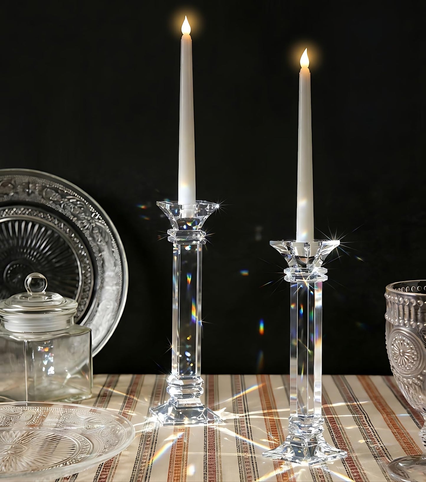 Crystal Candle Holders Set of 2, 10 Inch Tall Candle Sticks Holder Decor for Wedding Dining Table, Clear Glass Candlestick Holder Centerpiece, Heavy Duty K9 Crystal Candelabros para Centros de Mesa