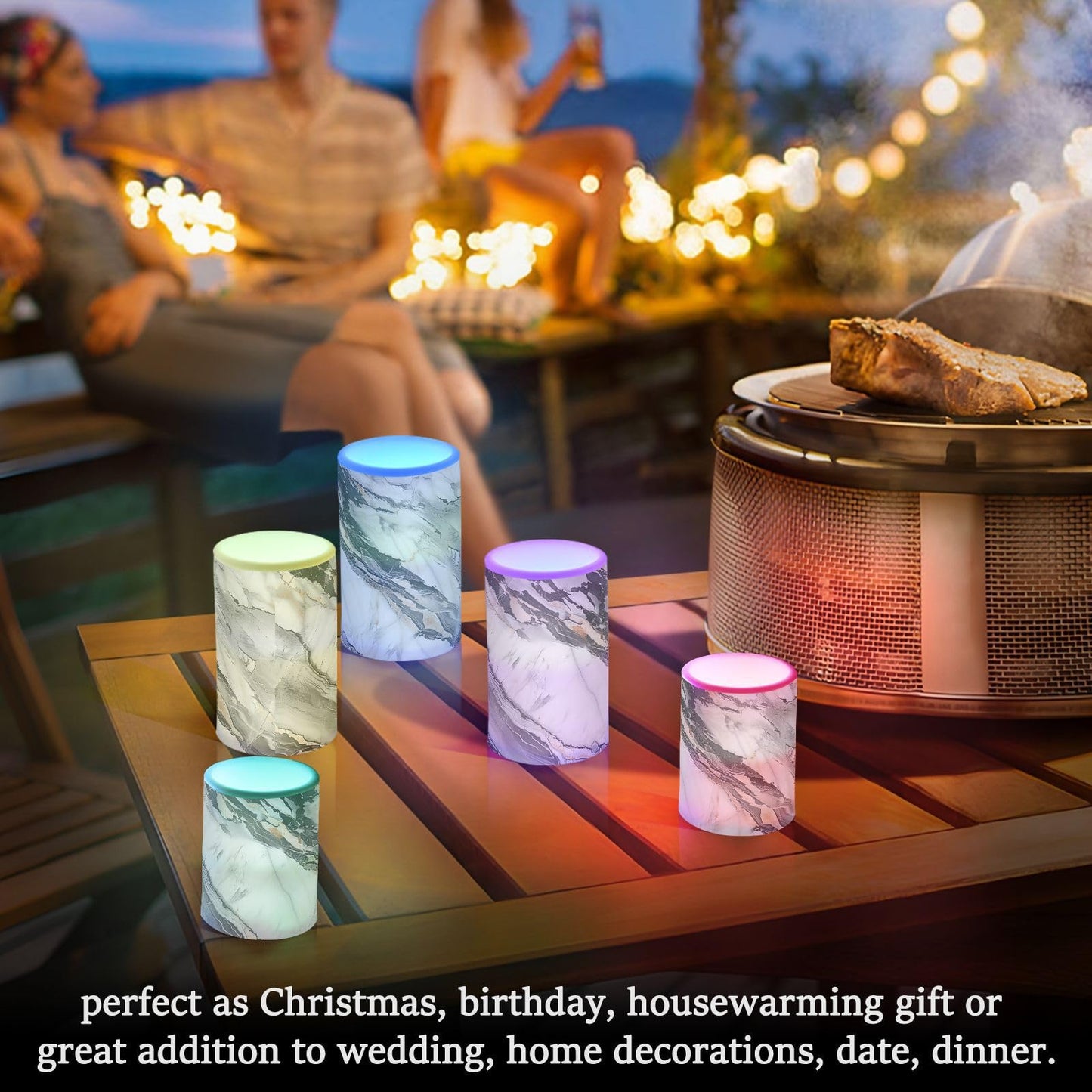 ALAZA Marble White Gray Marble Flameless Candles Flickering LED Candles with Remote Timer Battery Operated Pillar Candles Set of 2 for Dinner Holiday Decor
