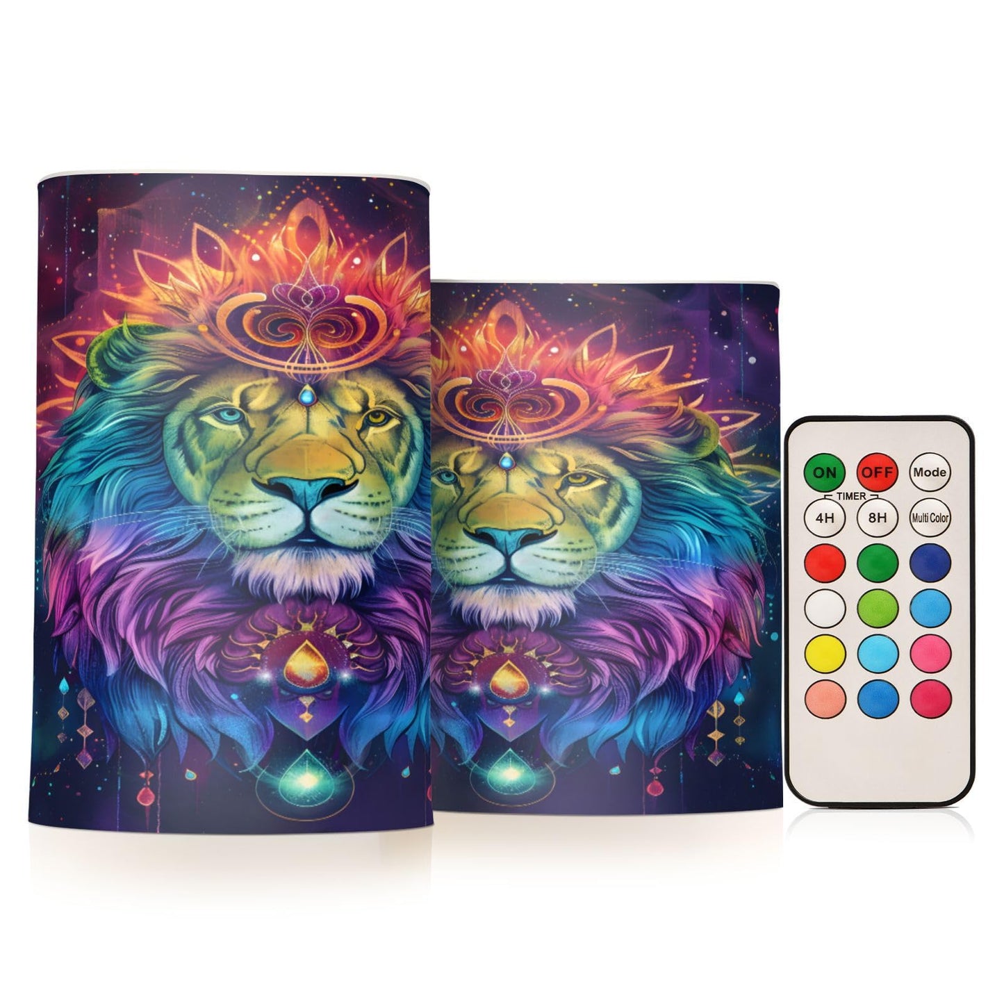 BOENLE Flickering Flameless Candles, Lion Bohemian LED Candles with Remote Timer, Set of 2 Battery Operated Candle for Valentine Wedding Birthday