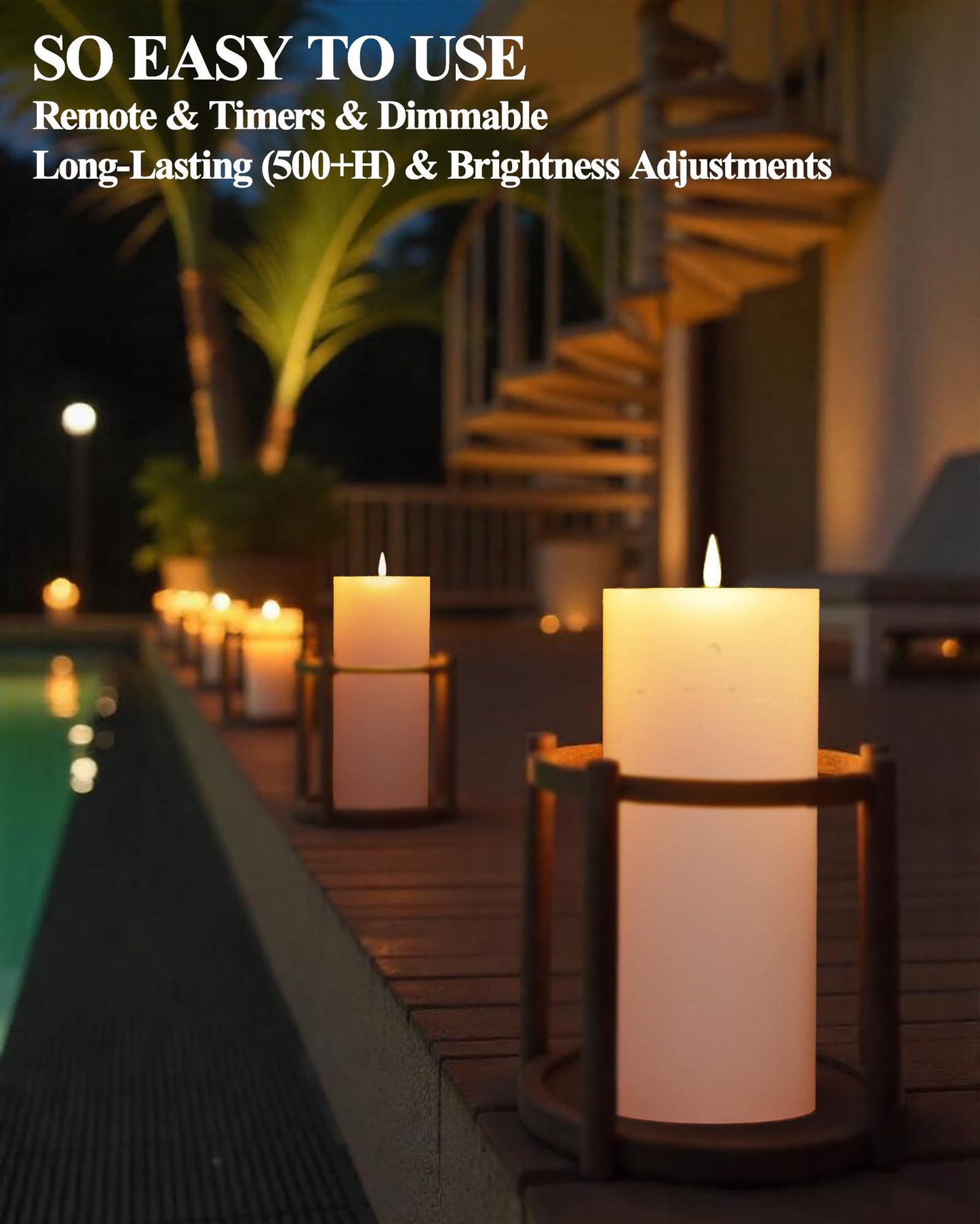 Gmnee 4"x8" Outdoor Waterproof Flameless Candles with Remote and Timers, LED Candles, Battery Operated Candles, Electric Fake Pillar Candles for Patio, Porch, and Lanterns Decor (White, Plastic)