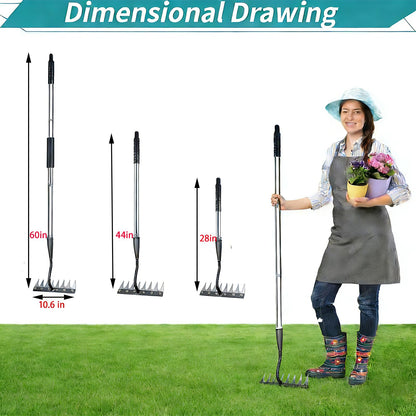 Upgraded Iron Weeding Tool with Adjustable Length Long Handle (28"-60") 3.0,Garden Weed Puller Tool ,8 Tines Manual Weeder Rake,Heavy Duty Weed Puller for Removing Weeds,Lawn, Flower Beds and Aeration