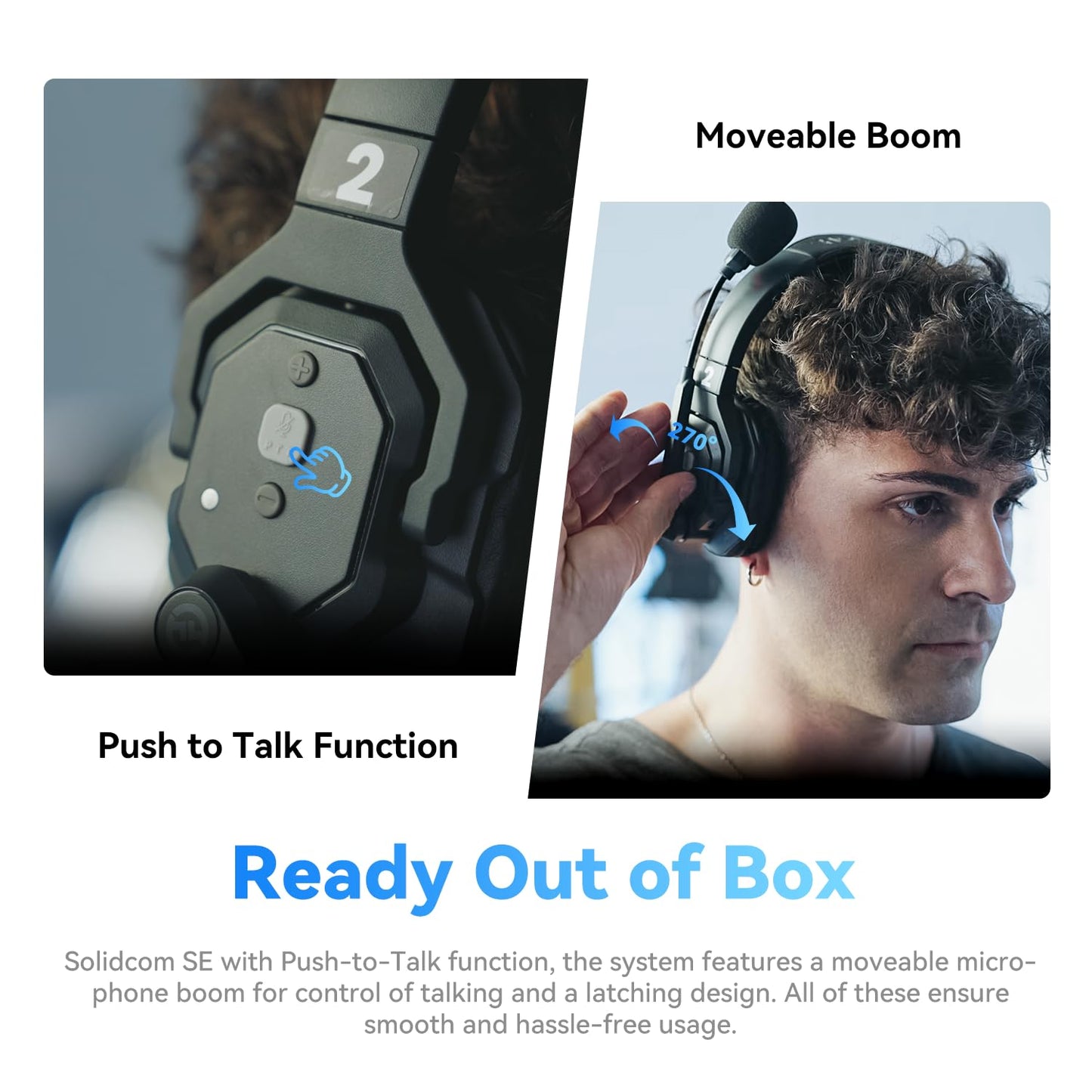 Hollyland Solidcom SE Full Duplex 4-Users ENC Noise Cancellation Wireless Intercom Headset System 1100ft Team Communication with PTT Mute Single Ear Headset for TV Film Production (2.4GHz Version)