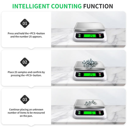 Large Digital Kitchen Scale 40kg/88lbs Commercial Food Scale with Tare and PCS Funtion for Parts and Coins LCD Display Stainless Steel Baking Scale for Cooking, Adapter Included (White, 40kg)
