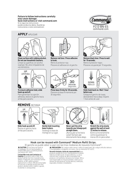 Command Medium Brushed Nickel Hooks, 2 Wall Hooks and 4 Command Strips, Damage-Free Hanging with Adhesive, No Tools Hanging Home and Room Decor, Holds up to 3 lb