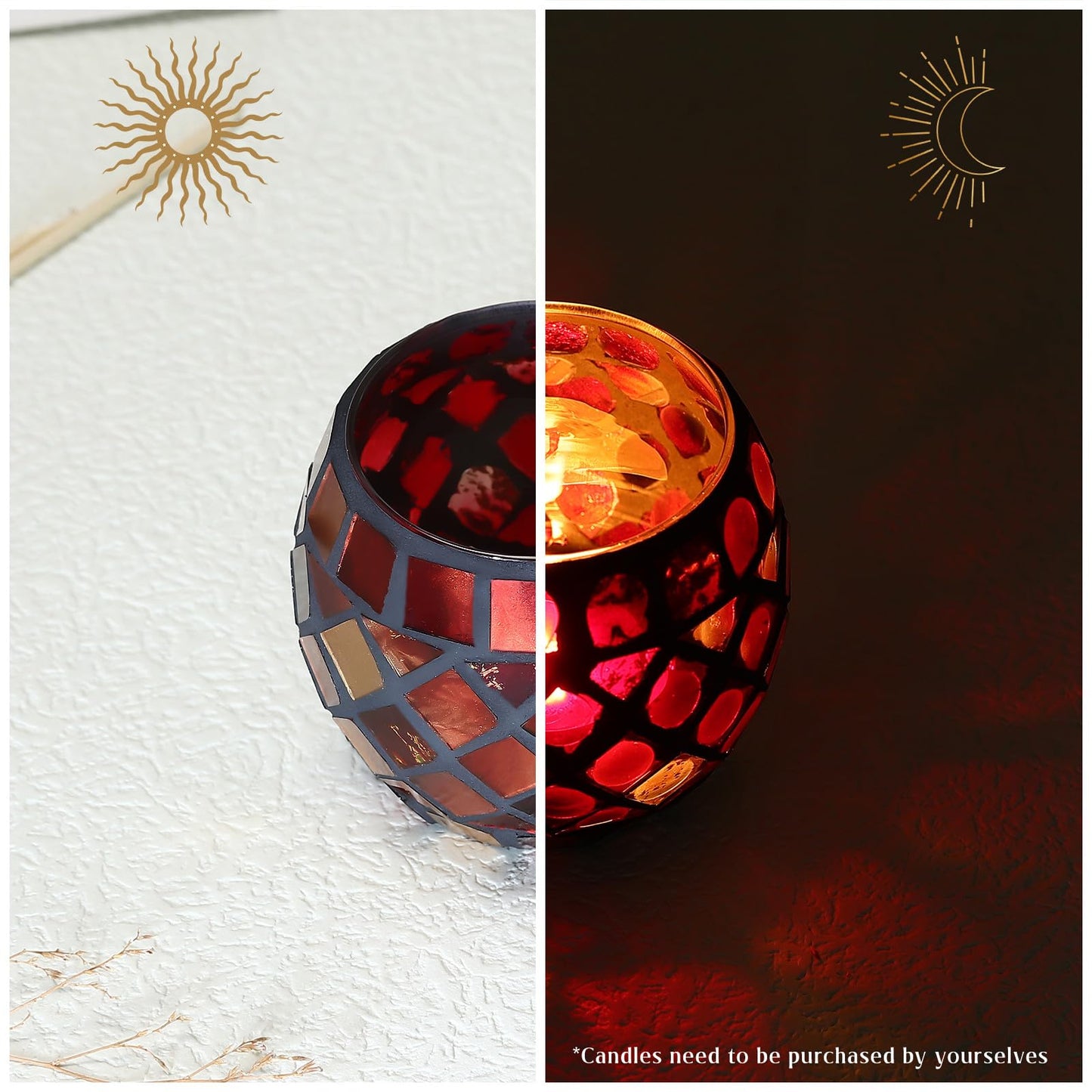 Toyvian Glass Mosaic Candle Holder Kit, DIY Stained Glass Kit for Adults Home Decor Fun Arts and Crafts Present for Valentine Birthday Mother’s Day Present Christmas Dining Table Centerpieces