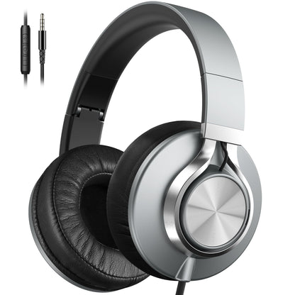 AILIHEN C90 Wired Headphones with Microphone Volume Control, Noise Reduction Foldable Comfortable Over Ear Headphones Wired Durable Nylon 3.5mm Jacket for Tablet/Chromebook/Computer/Adult/Teens(Grey)