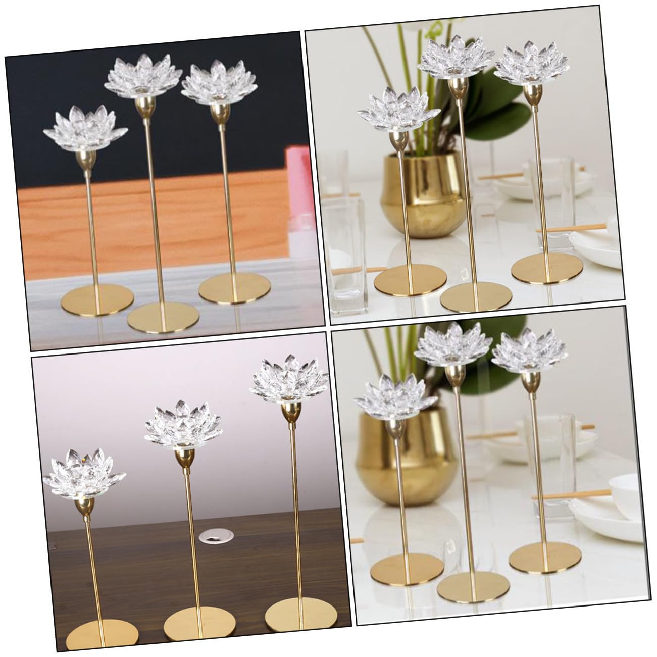 Cabilock Modern Small Metal Crystal Lotus Candle Holder Candlestick for Wedding Decoration Romantic Candlelight Dinner Ornament
