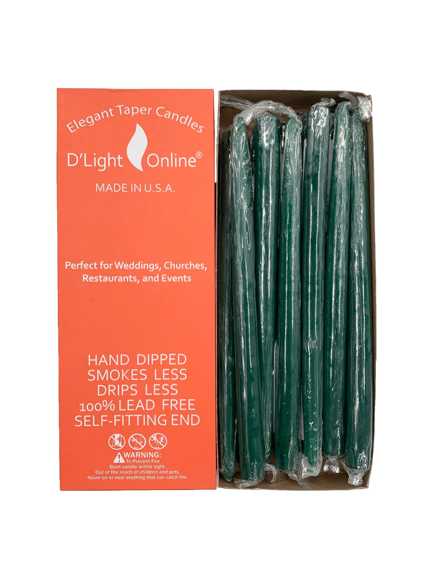 D'light Online Elegant 12" Unscented Hunter Green Taper Candles Premium Quality Candles Hand-Dipped Tapered Candles, Dripless and Smokeless - Set of 12 Individually Wrapped (12 Inch, Dark Green)