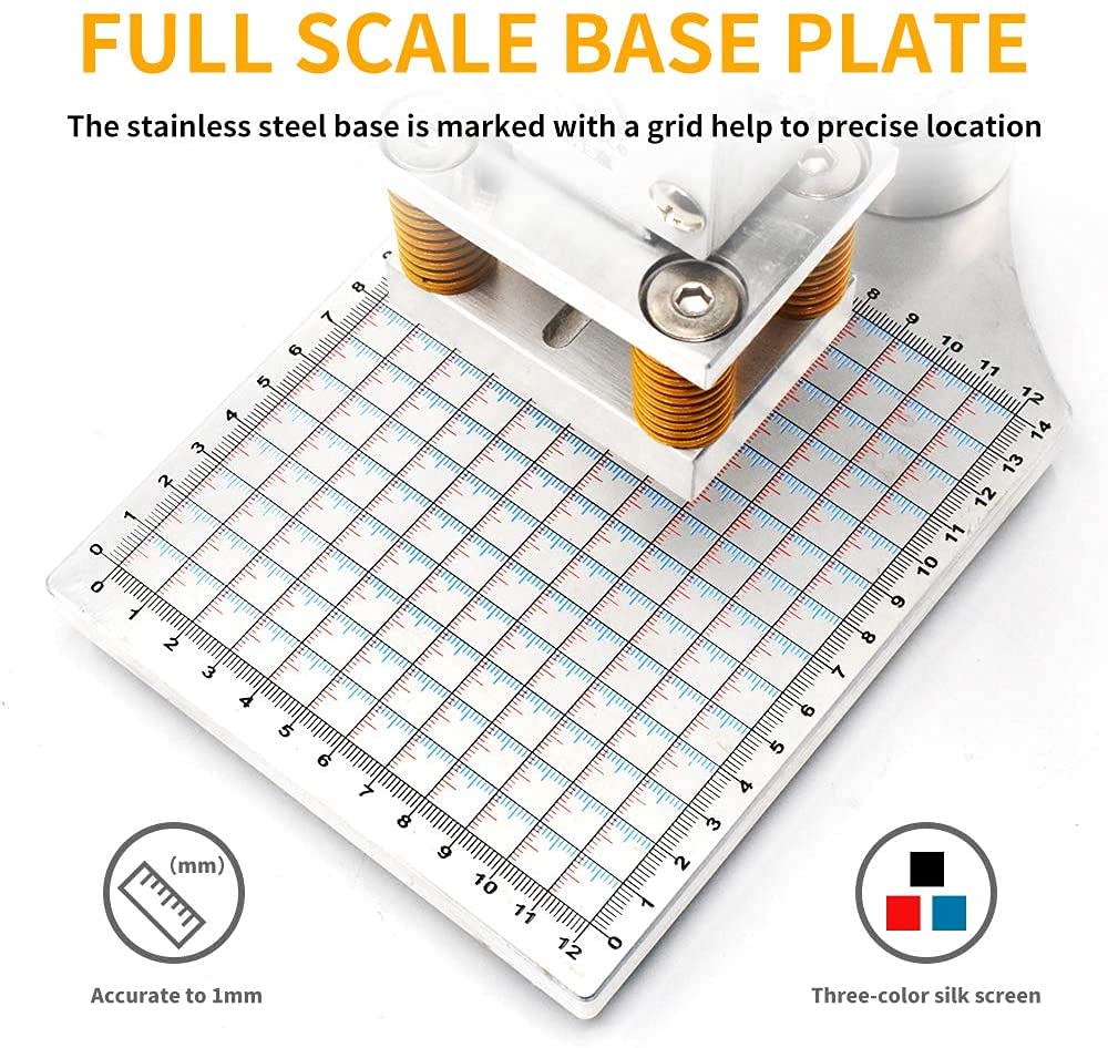 Upgraded Hot Foil Stamping Machine 10x13cm Leather Bronzing Pressure Mark Machine 110V with Full Scale on The Base Plate for PVC Leather PU Paper Logo Embossing