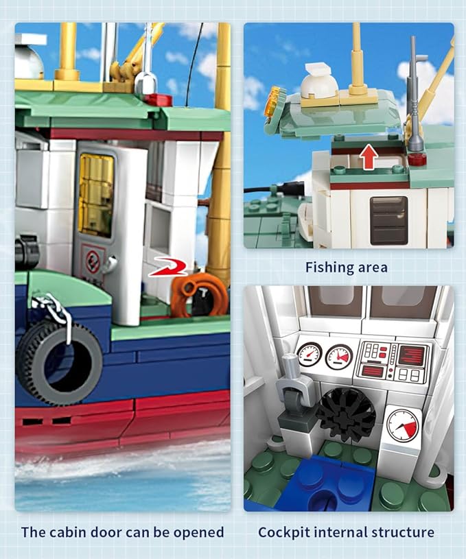City Ocean Fishing Boat Building Sets Compatible with Lego City Boat Sea Fishing Ship Building Set Collection Decoration Gifts for Boys 6-12 Years Old (582 Pcs)
