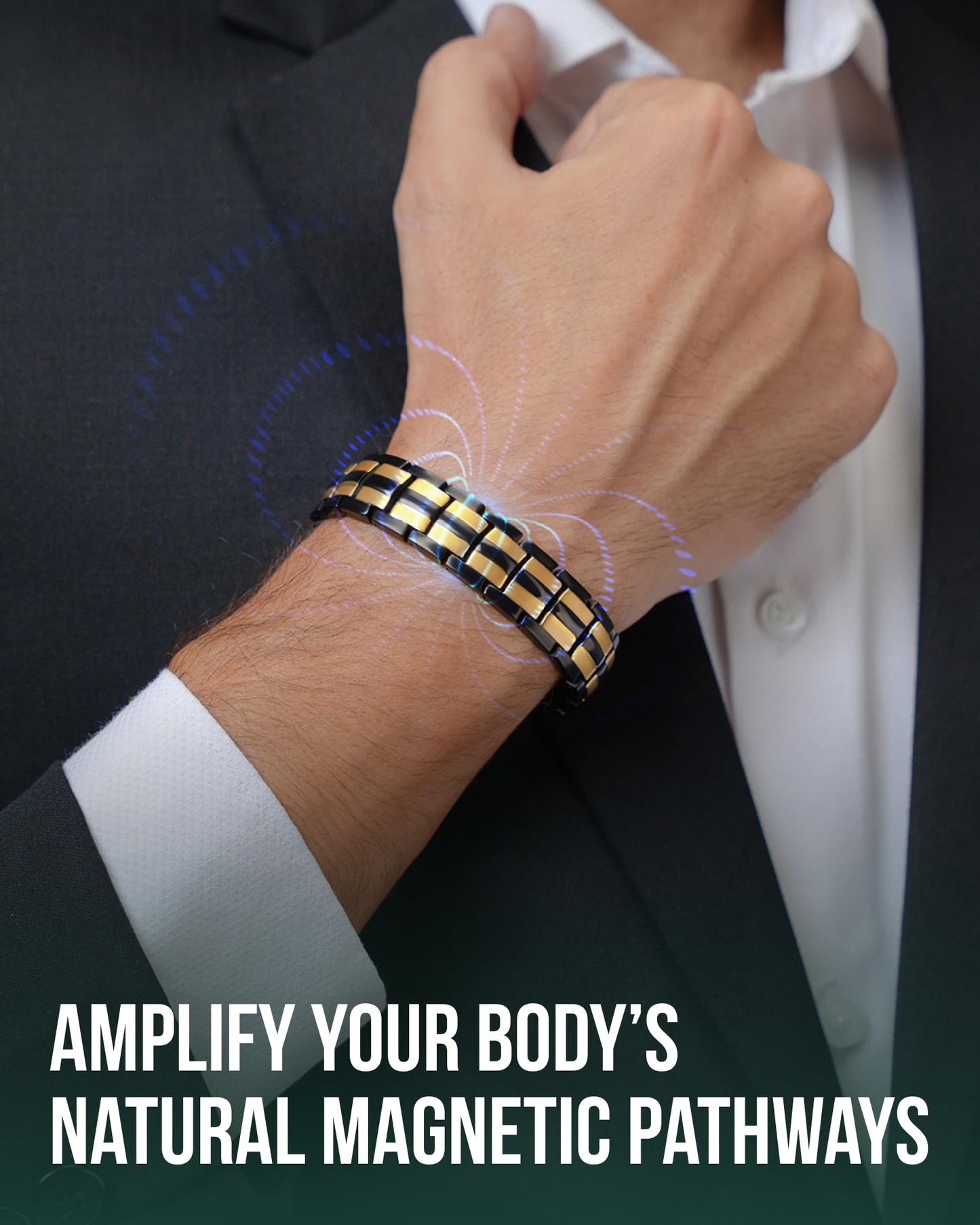 MagnetRX® Magnetic Bracelets for Men - EllipseMAX 5X Strength 5,000 Gauss Magnets - Designed in USA & Patent Pending - Premium Titanium Mens Magnetic Bracelet & Adjustable Length (Black/Gold)