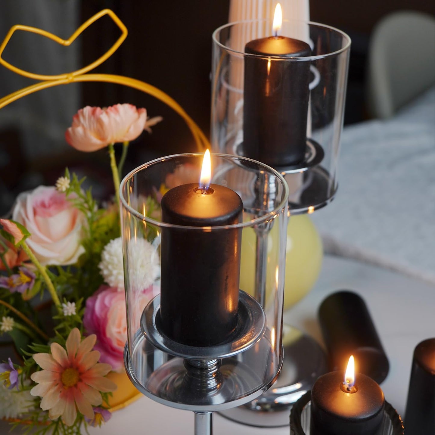 Set of 20 | 2X 4 inch Tall Pillar Candles, Soy Wax. Perfect for Dinner, Home Decoration, Party, Wedding.(Black)