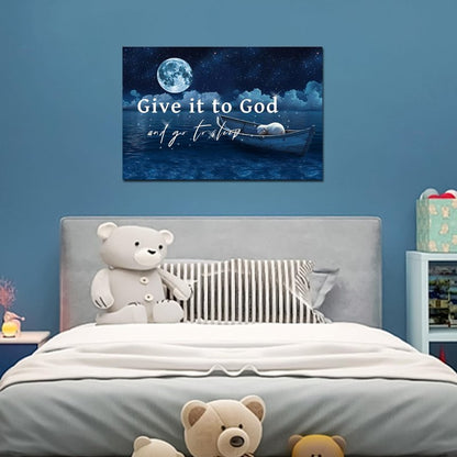 Vefacaiyo Give It to God and Go to Sleep Wall Decor Christian Inspirational Quotes Canvas Wall Art for Home Living Room Bedroom Framed Ready to Hang 24x16 Inch (Brown)