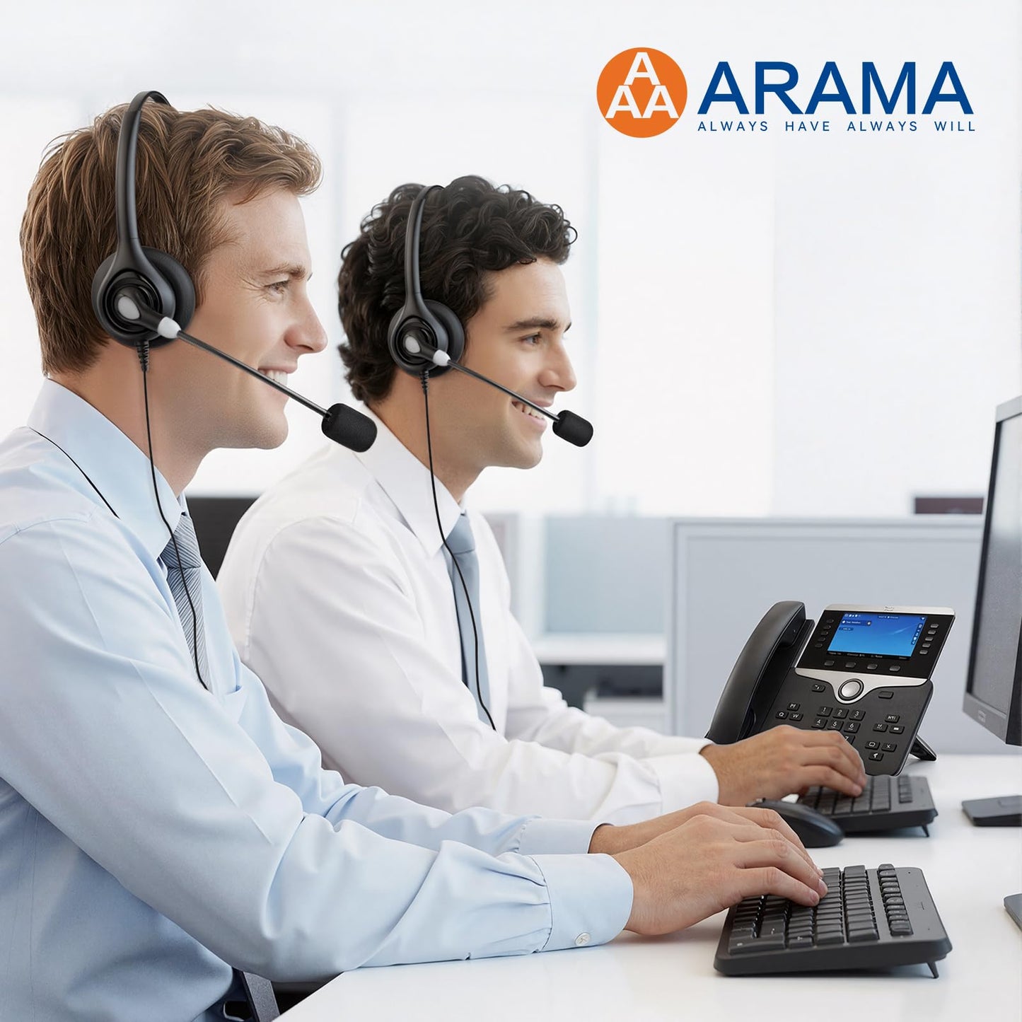 Arama Telephone Headsets for Yealink Phones RJ600Y1 RJ9 Office Wired Headset with Mic Noise Canceling Compatible with Yealink VoIP Phone T54W T46U T33G Poly Snom Grandstream Phones Desk Landline