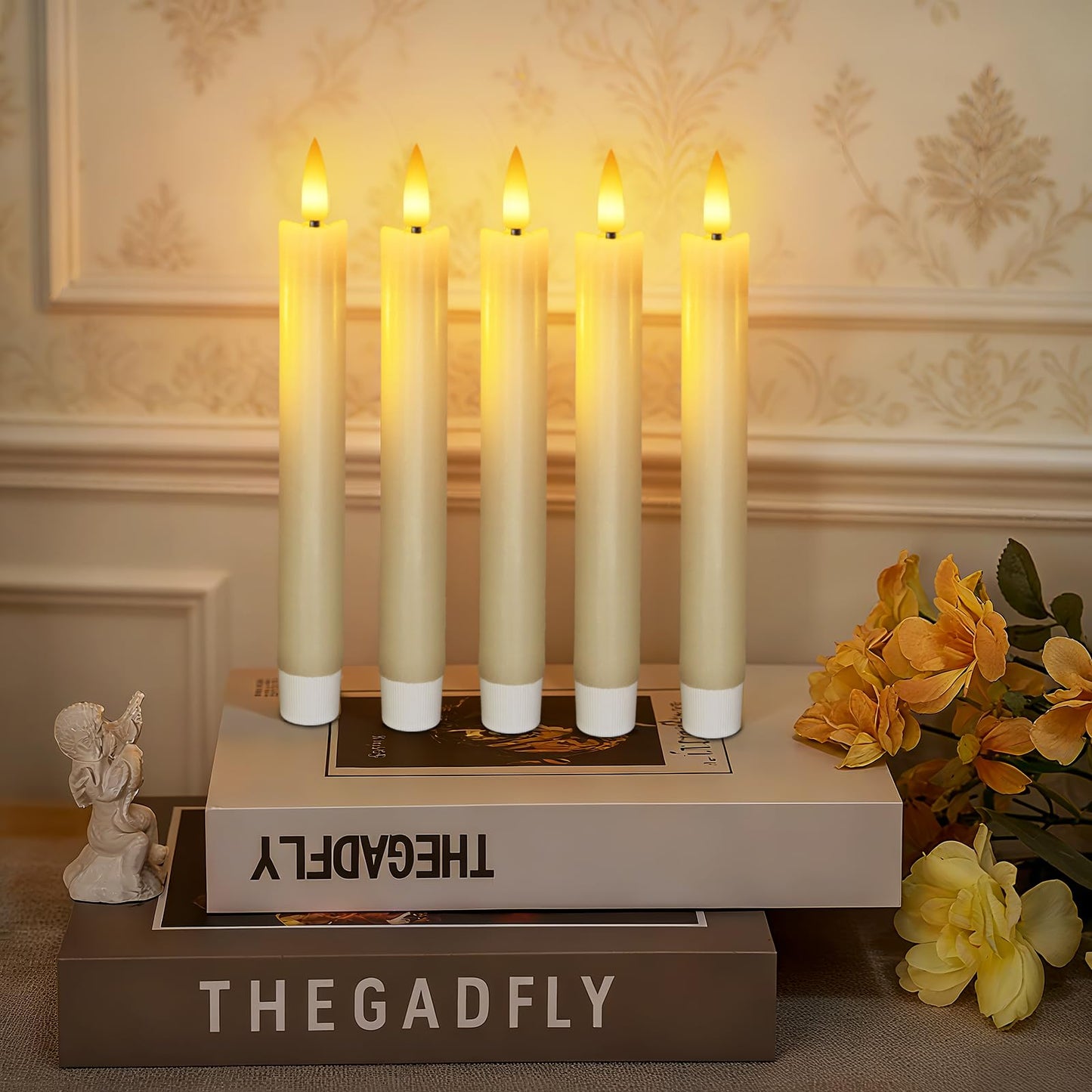 Meigic 7 Inches Flameless Taper Candles with Remote Timer, Real Wax Ivory Short Led Candlesticks, 3D Wick Light Battery Operated Candlesticks for Christmas Home Wedding Table Decor, 12 Pcs