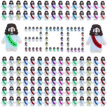 XiawaLangzhuo 50 Pack Little Jesus Figures Easter Mini Rubber Toys to Hide and Seek, Pocket Jesus Love You Miniatures Religious Party Favors Baptism Gifts Sunday School Easter Egg Stuffers (50)