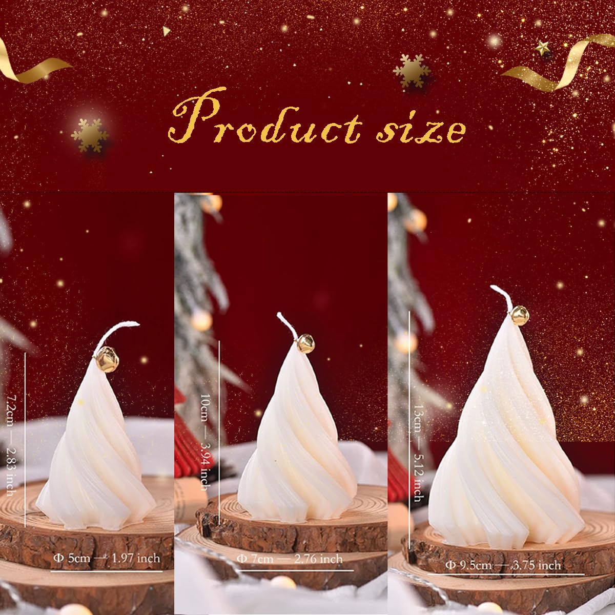 Spiral Pillar Candles Scented Soy Wax Christmas Tree Candle,Christmas Table Decor,Winter Centerpieces,Fireplace Mantel, Seasonal Home Decor，Set of 3,Ivory