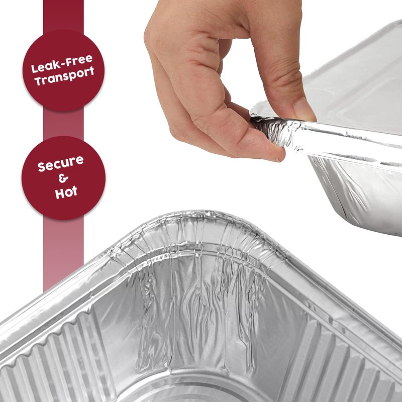 BAKE IT KITCHEN 25 Pack Half Size Disposable Aluminum Pans - Durable BBQ Pan, 9x13 Half Size Deep Pan, Cookware, Camping, Food Leftovers, Desserts, Heavy Duty, Oven