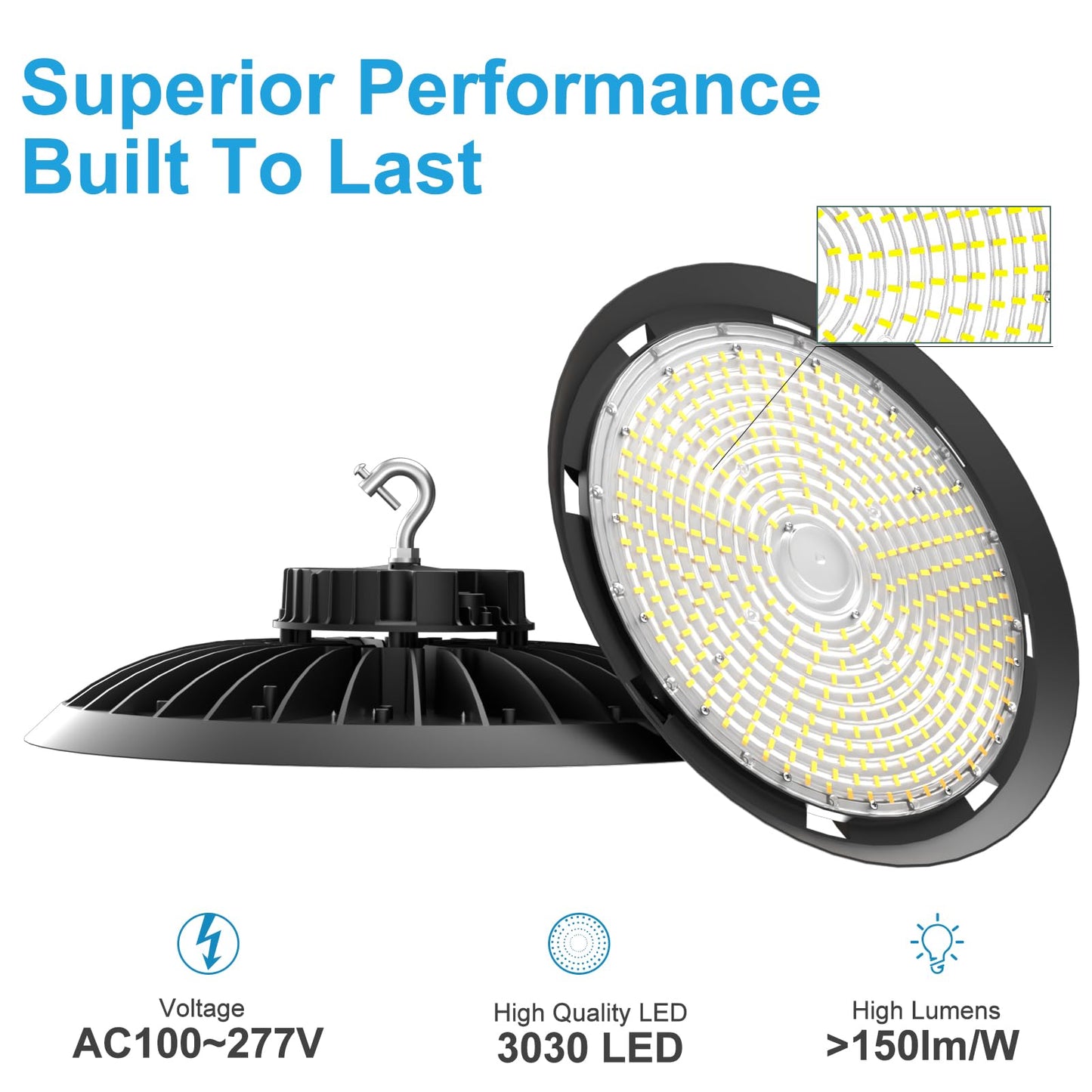Lightdot 250W High Bay LED Shop Light 100-277V 37500Lm Commercial High Bay Lights Plug and Play UFO LED Lights for Warehouse Workshop Barn 5 Yrs Warranty-6Pack