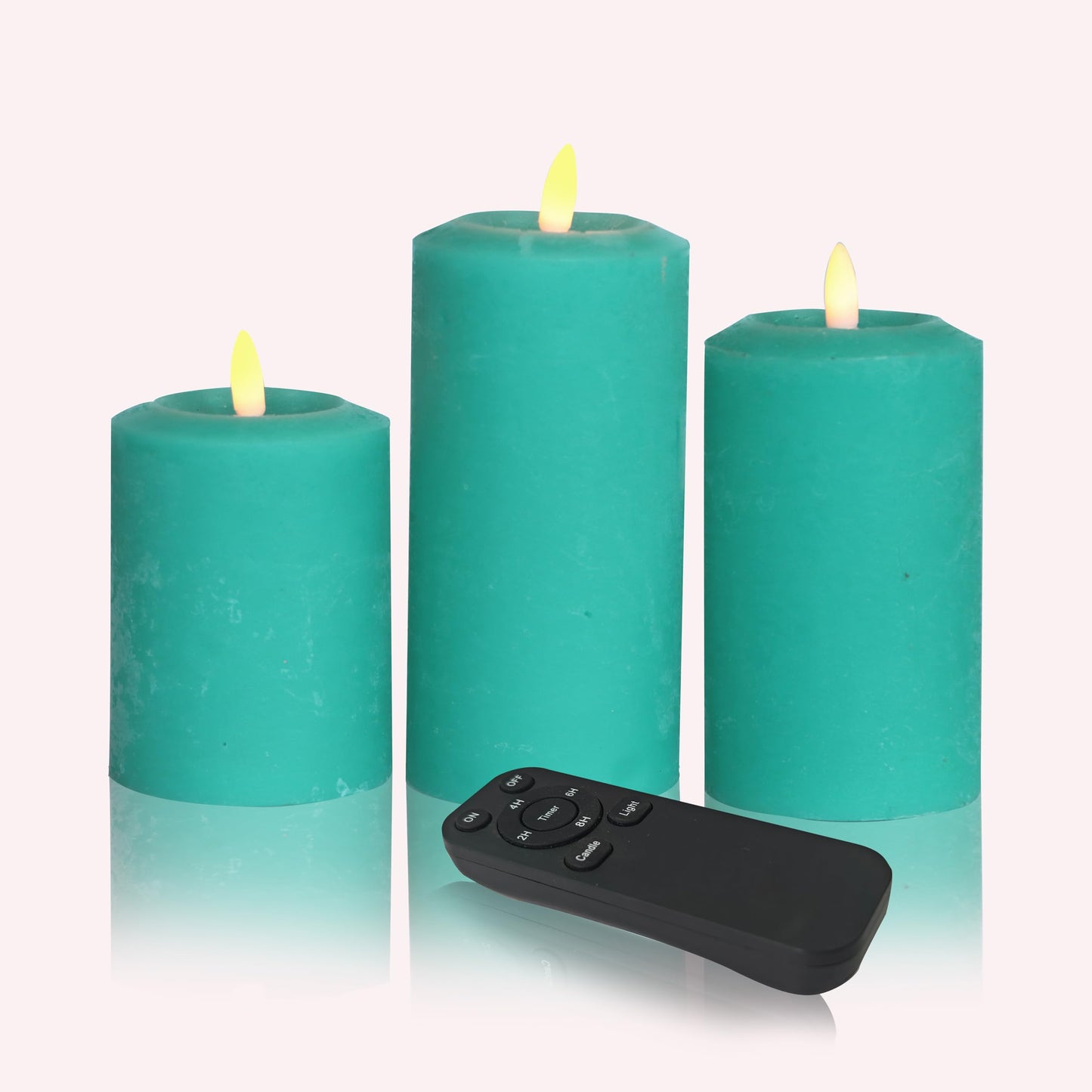 CANDLE CHOICE Real Wax Battery Operated Flameless Candles with Remote Automatic Timer Realistic Flickering Electric LED Pillars Wedding Party Holiday Decorations 3 Pack Rustic Texture Peacock Blue