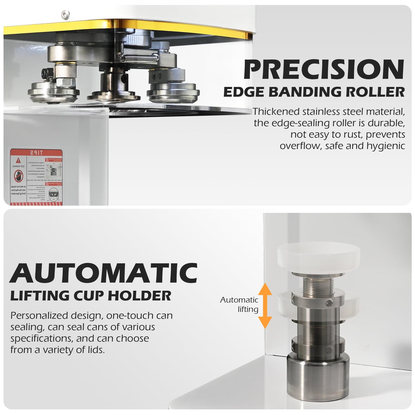 Fully Automatic Can Sealer Machine, 140W Commercial Automatic Cup Sealing Machine, Glass Plastic Tin Can Cup Can Sealer with Counter, Dia. 2.17”, Height 3.62” & 4.53” & 4.8” & 6.61”, 110V