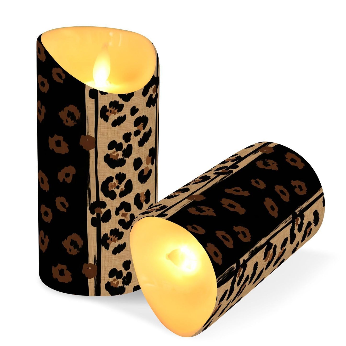 Gravopti Leopard 2 Pack Flameless LED Pillar Candles with Remote & Timer, Battery Operated, Flickering Wax Candle for Wedding, Romantic Home & Party Decor