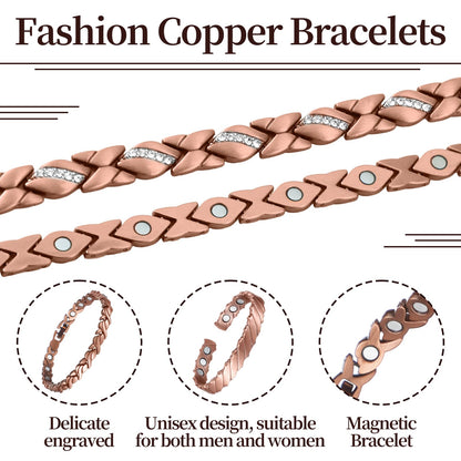 Misdary 3 Pcs Copper Magnetic Bracelets for Women Ultra Strength Magnetic Bracelet with Magnets Natural Stones Adjustable Jewelry Gift (Crystals)