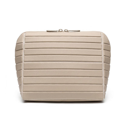 Parallel Traveler Makeup Bag, Large Capacity PVC Toiletry Case, Fold Down Cosmetic Bag with Brush Holder, Water-Resistant & Portable Makeup Bag for Women (Apricot, Small)