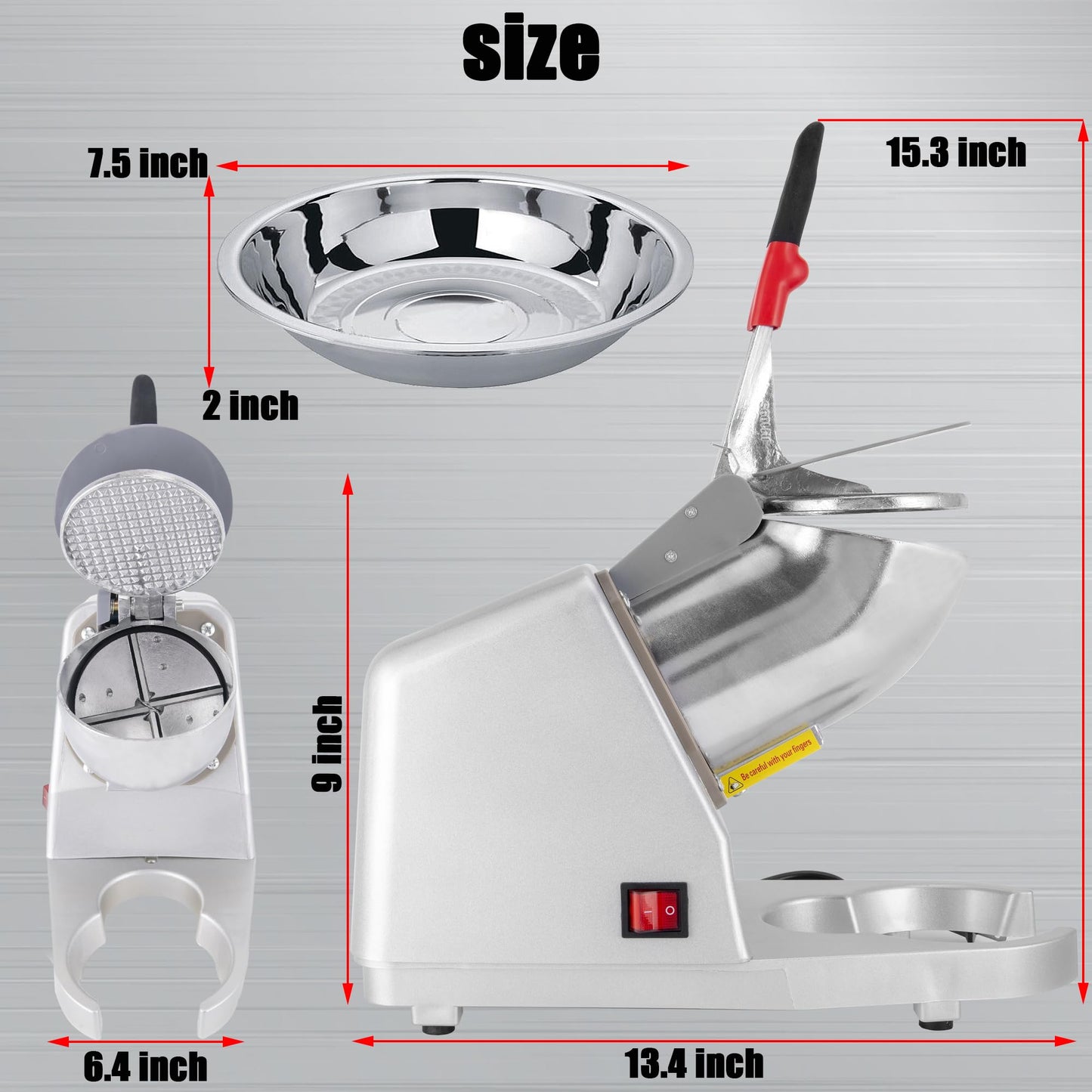 Electric Ice Shaver 4 Blades Ice Crusher Shaver 209lbs/hr Stainless Steel Ice Shaver Machine 300W Ice Crushers for Home Use 2200 RPM Ice Shaving Machine Commercial and Domestic Silver (FYZ-278-2)