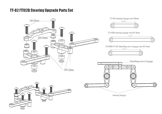 Aluminum Ball Bearing Crank Steering Set for Tamiya TT-02 TT-02D TT-02E