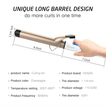 Hoson 1 Inch Curling Iron Professional Ceramic Tourmaline Coating Barrel Hair Curler, LCD Dispaly with 9 Heat Setting(225°F to 450°F for All Hair Types, Glove Include)
