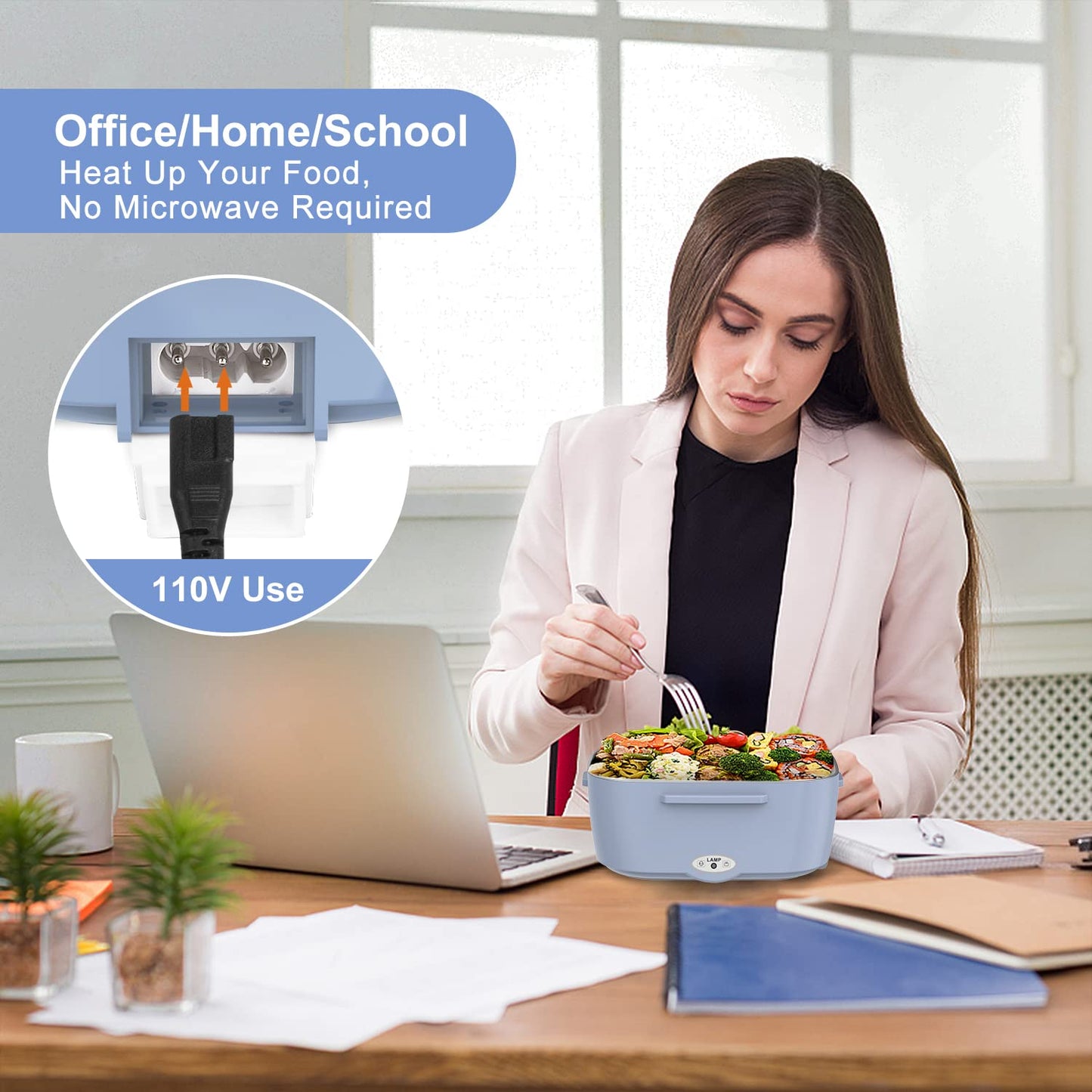 Electric Lunch Box Food Heater, 3 in 1 Ultra Quick Heated Lunch Boxes for Adults, 12V/24V/110V Portable Food Warmer for Car/Truck/Office With Fork Spoon and Insulated Carry Bag