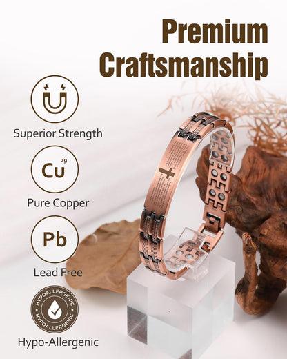 Jecanori Copper Cross Bracelet for Men, 2X Strength Magnetic Bracelets with 3500 Gauss Magnets, Adjustable Copper Jewelry Gift
