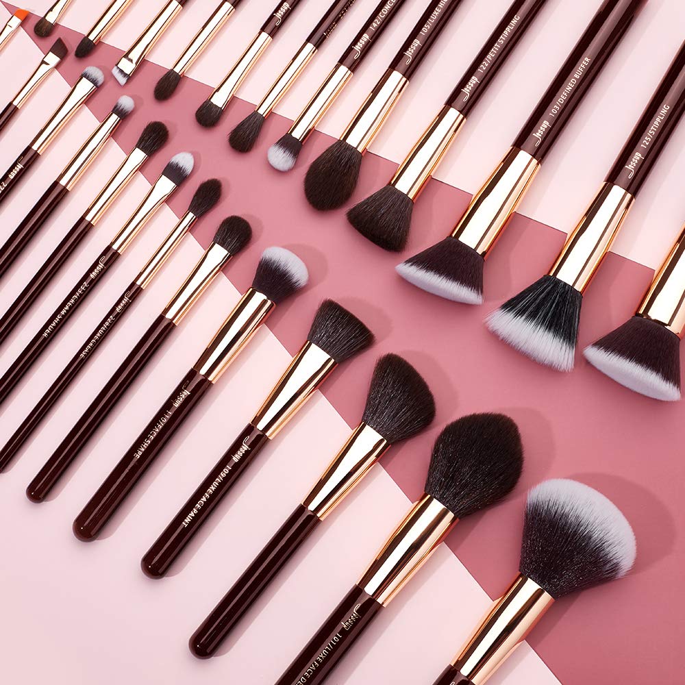 Jessup Brand 25pcs Professional Makeup Brush Set Beauty Cosmetic Foundation Powder Blusher Eyeshadow Blending Highlight Concealer Natural-Synthetic Hair Brushes Set (Pearl White/Silver)