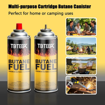 TBTeek Butane Fuel Canister, Butane Gas 8 oz, Premium Pure Refined Butane Gas Refill for Kitchen Torch Head, Camping Stove, Outdoor Cooking, Grilling & Emergency Use