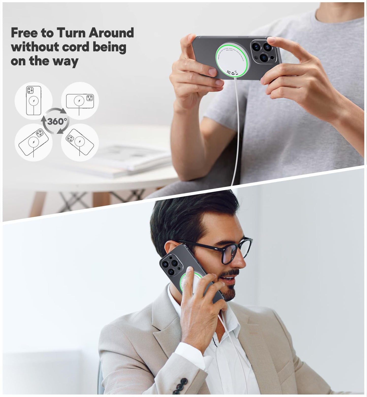 Magnetic Wireless Charger 2 Pack, 15W Fast Mag Safe Compatible Charging Pad for iPhone 16/15/14/13/12 Series & AirPods 3/2/Pro, Dual-Port Wireless Charging Station with Sleep-Friendly Light