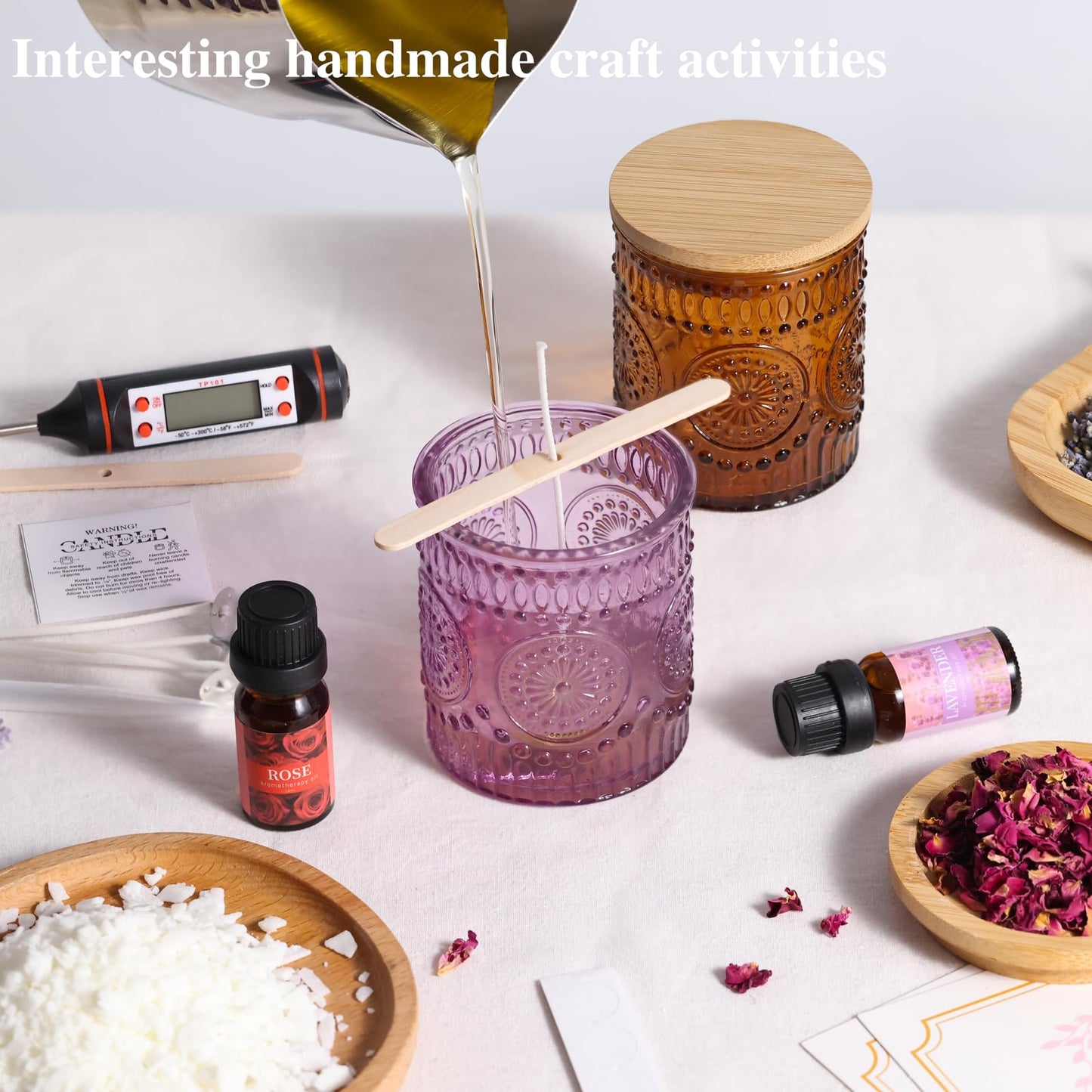 DARJEN Candle Making Kits for Adults- Soy Candle Making Supplies with 2 Candle Jars(Purple, Amber), Wax, Scents, Card & More, DIY Starter Candle Making Kit, Full Set DIY Arts & Crafts Gift