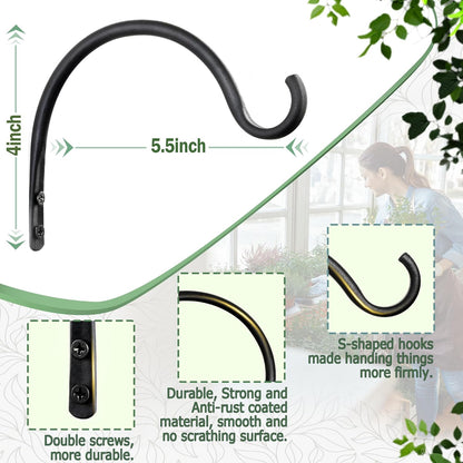Qiang Ni Hanging Plant Bracket Hooks - Rust-Resistant 5.5 Inch Wall Plant Hooks | 2 Piece Set for Outdoor Decor
