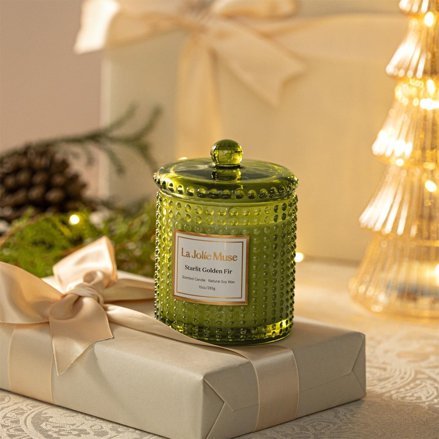LA JOLIE MUSE Starlit Fir Pine Scented Candle for Home | Balsam & Cedarwood | Christmas Winter Holiday | Non Toxic Natural Soy | Green Jar Candle | Luxury Gifts for Women & Men | 55 Hrs