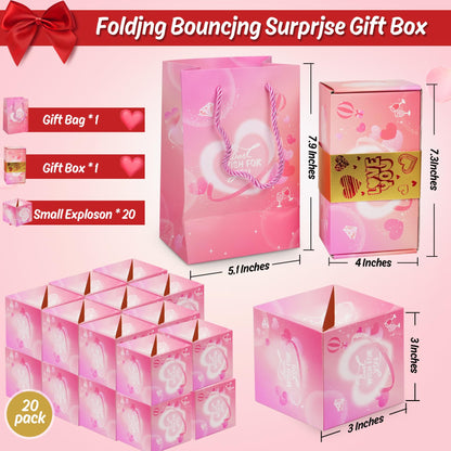 NefosLeuki Surprise Gift Box Explosion for Money,Valentines Pop-Up Explosion Gifts Box,Folding Bounce Box for Valentine's Day,Birthday,Anniversary(Pink-20 Bounces)