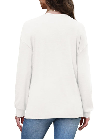 WIHOLL Long Sleeve Shirts for Women V Neck Tops Tunic Fall Winter Sweatshirts 2025 Clothes