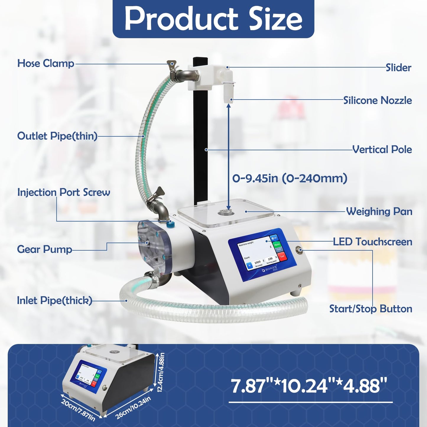 BOINES Honey Filling Machine, 1oz-11lb Paste Liquid Filling Machine, 1.32Gal/min Viscous Liquid Filling Machine, Bottle Filler Machine for honey, Salad Dressing, Ketchup
