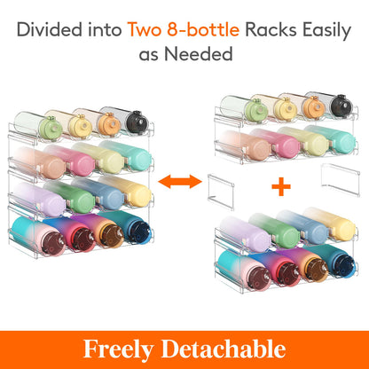 Lifewit Stackable Water Bottle Organizer for Cabinet, Plastic Bottle Holder Fits Bottles & Tumblers up to 3.8" Diameter, Pantry, Countertop & Fridge, 2 Tier Holds 8 Bottles