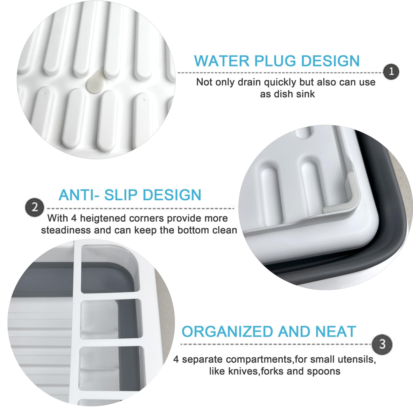 Collapsible Dish Drainer with Drain Plug and Swivel Spout, Space-Saving, Portable Dish Rack for Kitchens, RVs, Campers and Travel Trailers